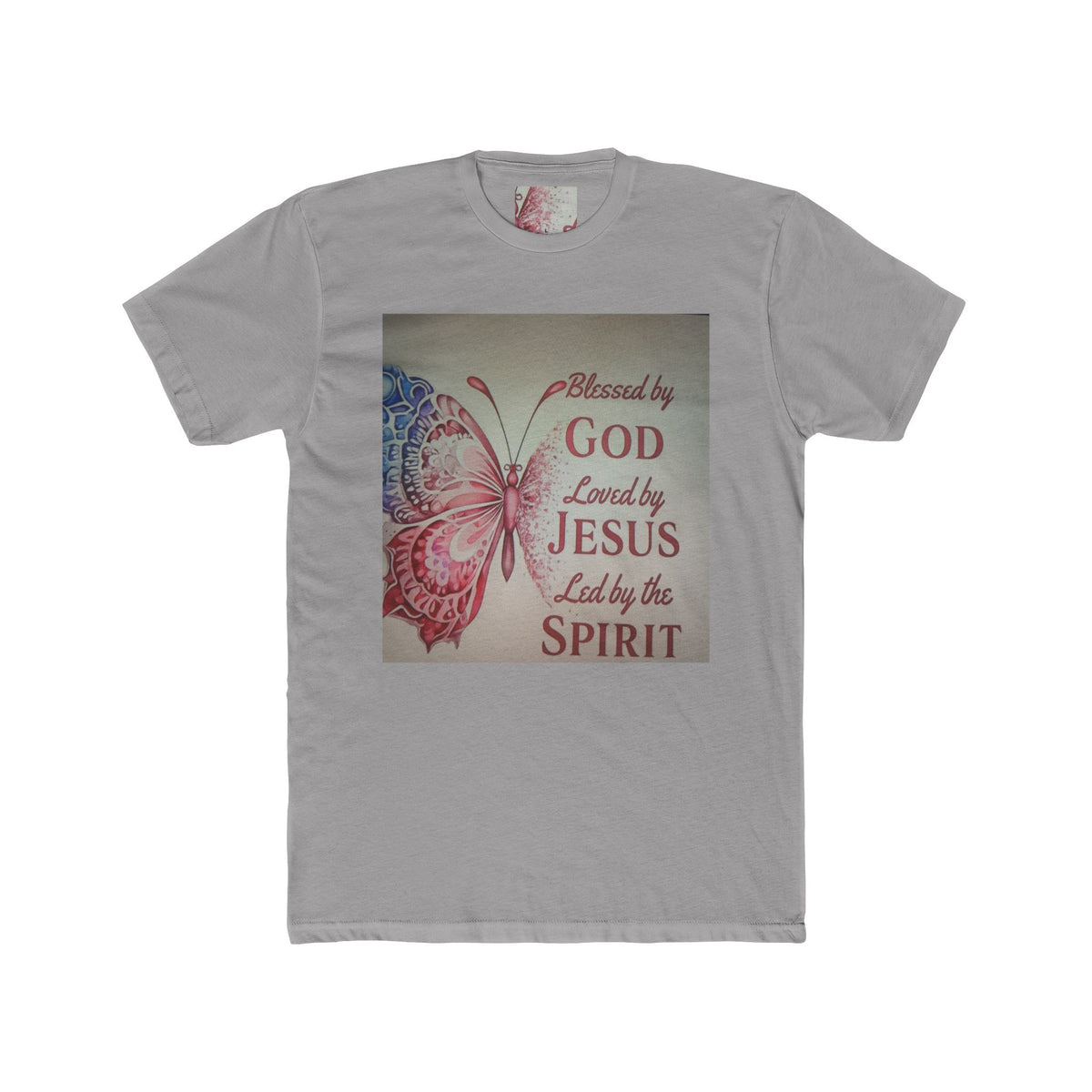 Blessed by God Butterfly Tee — "Blessed by God, Loved by Jesus, Led by the Spirit" Christian T-Shirt