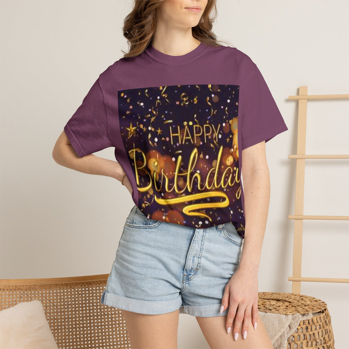 Birthday T-Shirt — Gold Confetti "Happy Birthday" Tee