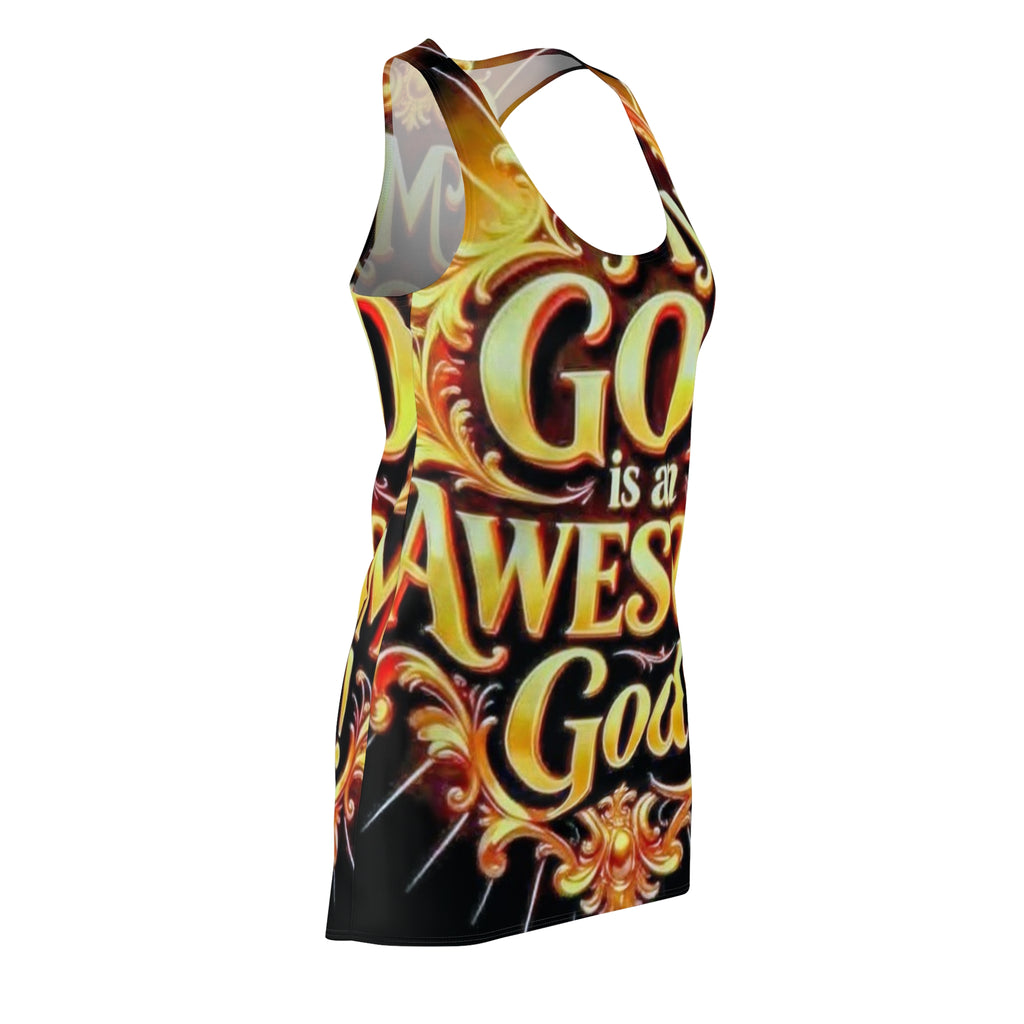 Racerback Dress — "My God Is An Awesome God" Bold All-Over Print Christian Dress