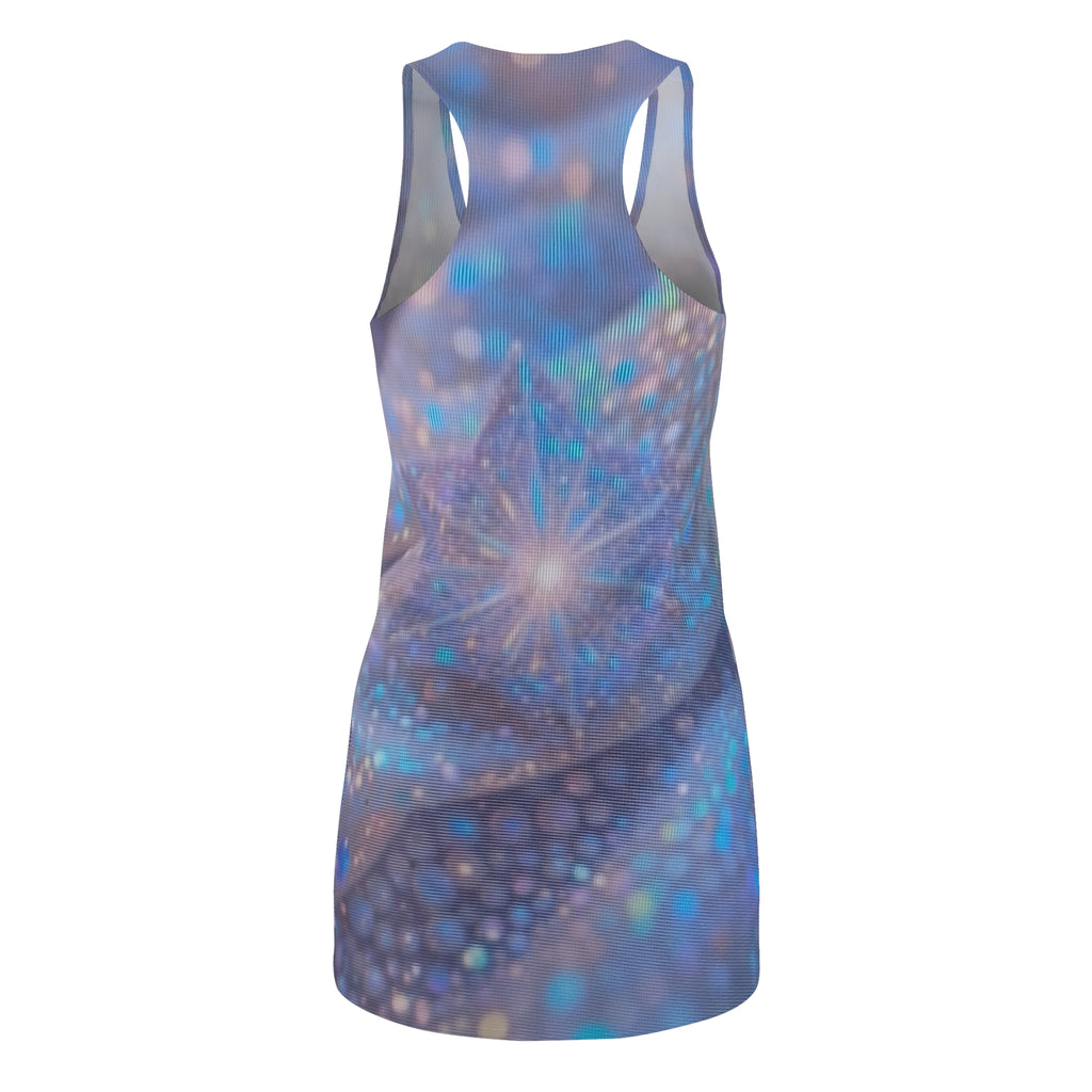 Blue Starburst Racerback Dress — Ethereal Galaxy Print Women's Dress