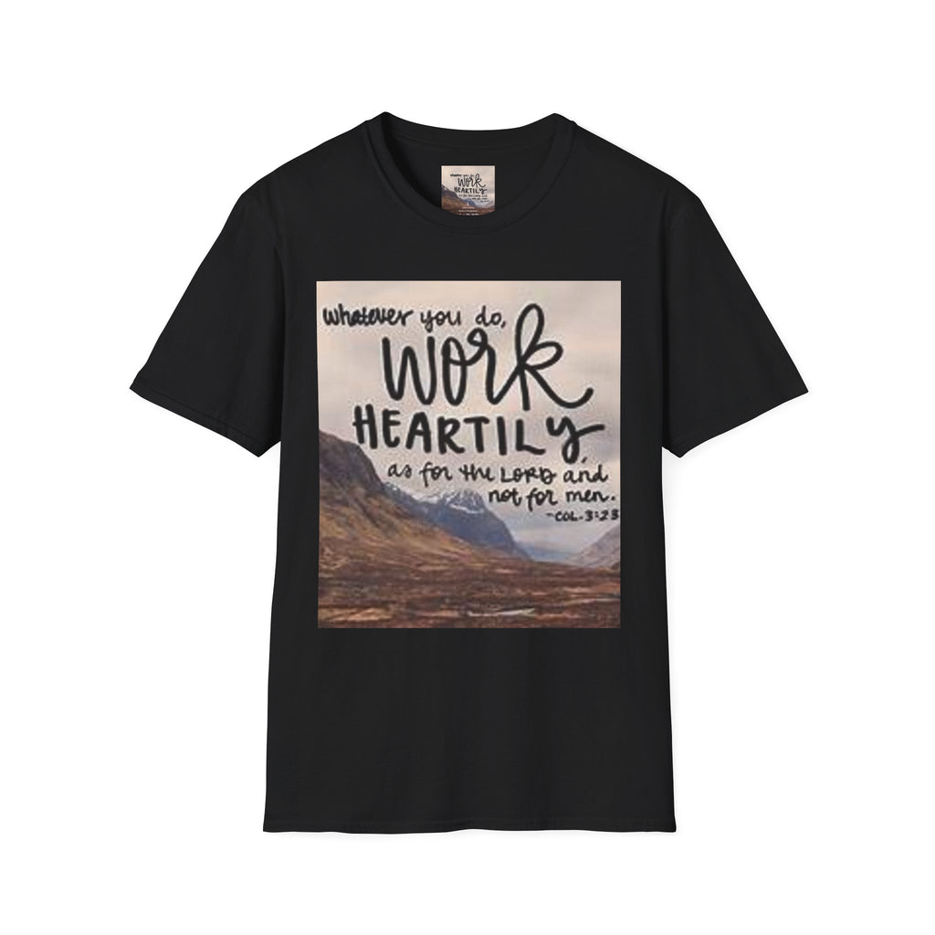 Work Heartily T-Shirt — Inspirational Christian Verse Tee (Colossians 3:23)