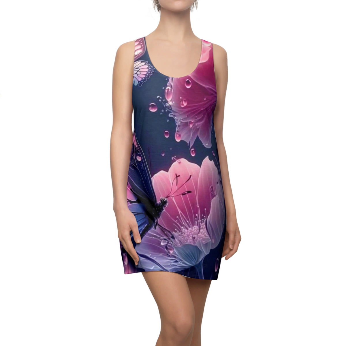 Butterfly Blossom Racerback Dress — Pink Floral AOP