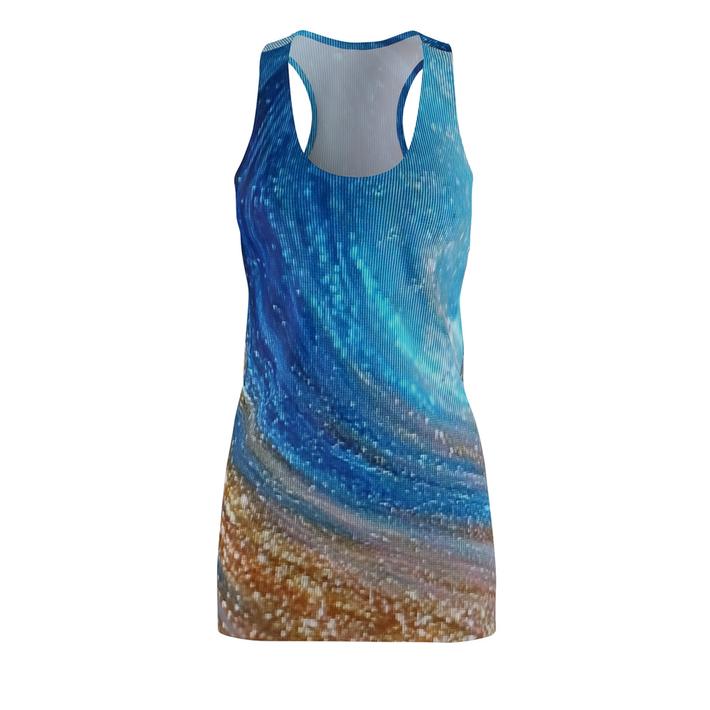 Ocean Wave Racerback Dress — Blue Gold Swirl AOP