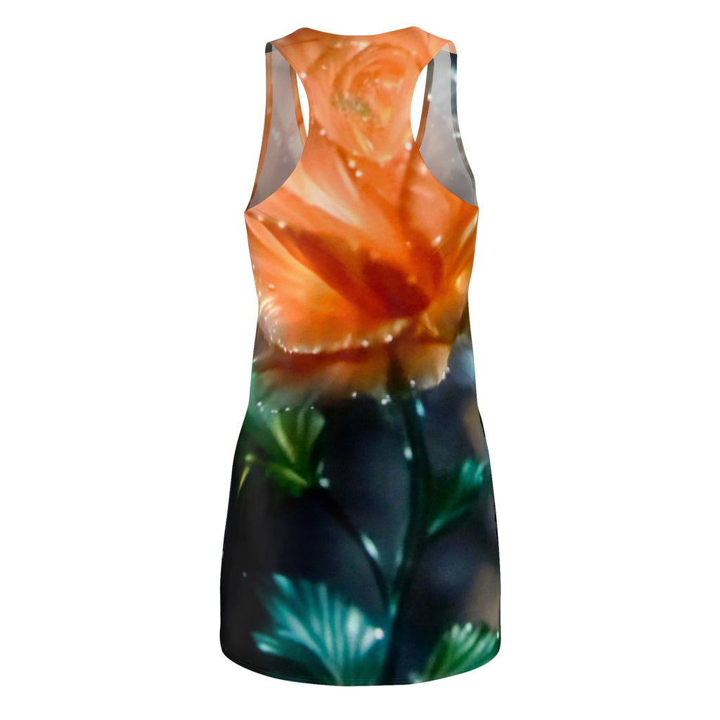 Floral Racerback Dress — Vibrant Orange Rose All-Over Print