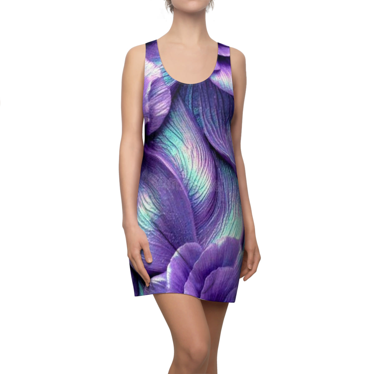 Purple Floral Racerback Dress — Vibrant All-Over Print Summer Dress