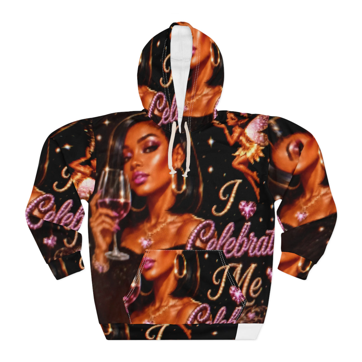 Celebrate Me Hoodie — Glamorous Wine Glass All-Over Print Pullover