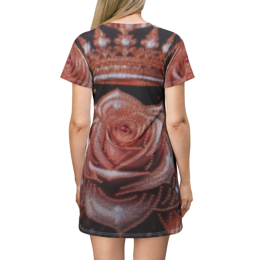 Rose Crown T-Shirt Dress — All-Over Print Floral Royalty