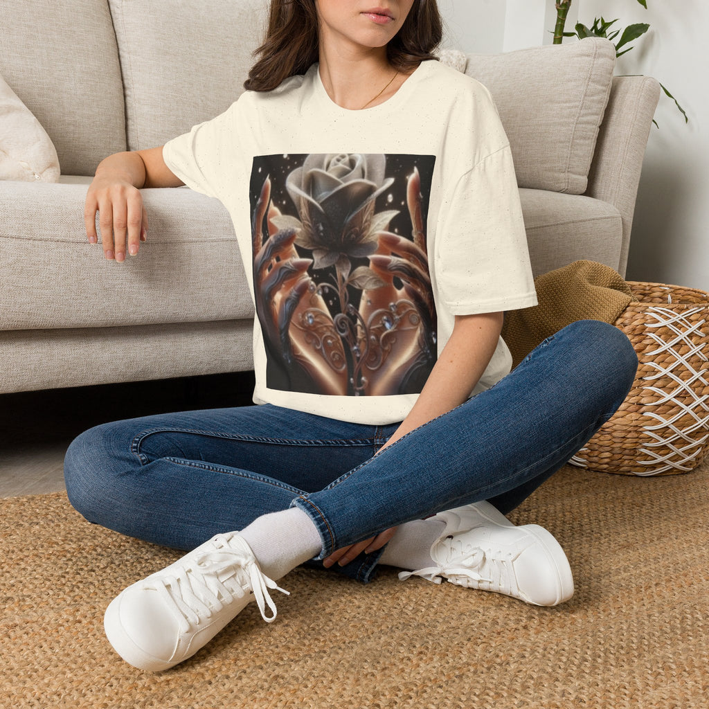 Floral Mystic Rose T‑Shirt — Ethereal Hands & Black Rose Graphic Tee
