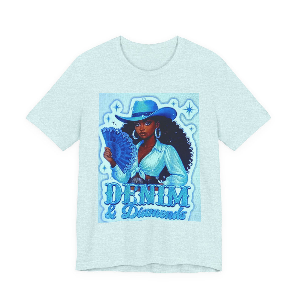Denim & Diamonds Graphic T‑Shirt — Retro Blue Cowgirl Design