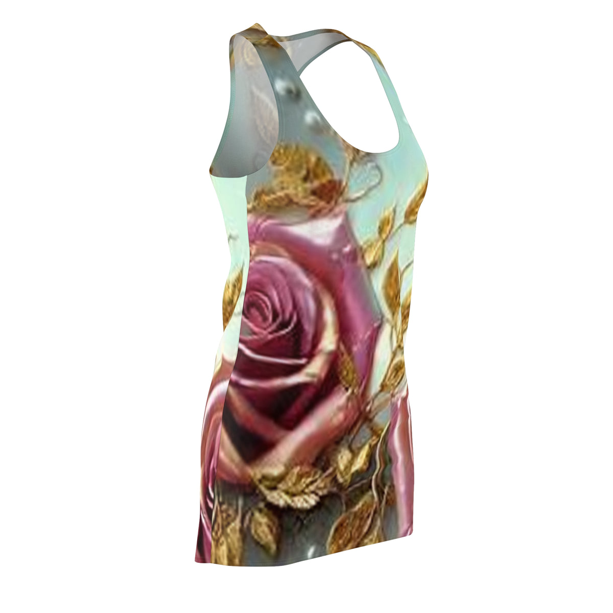 Floral Gold Leaves Racerback Dress – Vintage Pink Rose All-Over Print