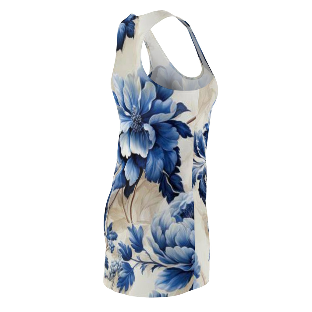 Blue Floral Racerback Dress — Vintage Indigo Peony All-Over Print
