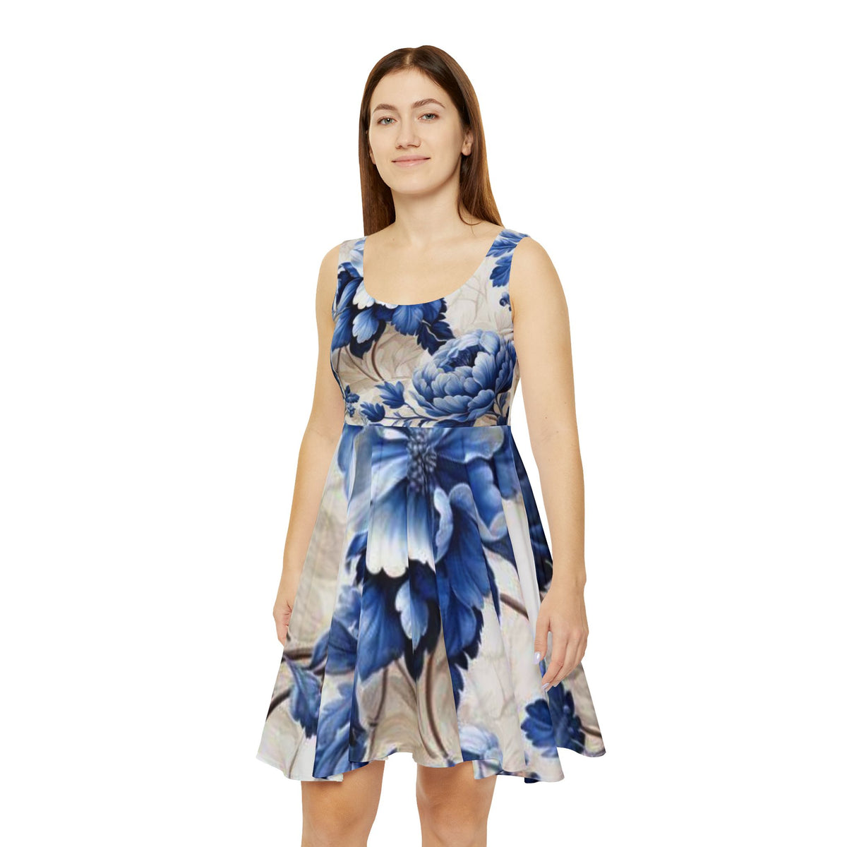 Blue Floral Skater Dress — Vintage Peony AOP Sundress