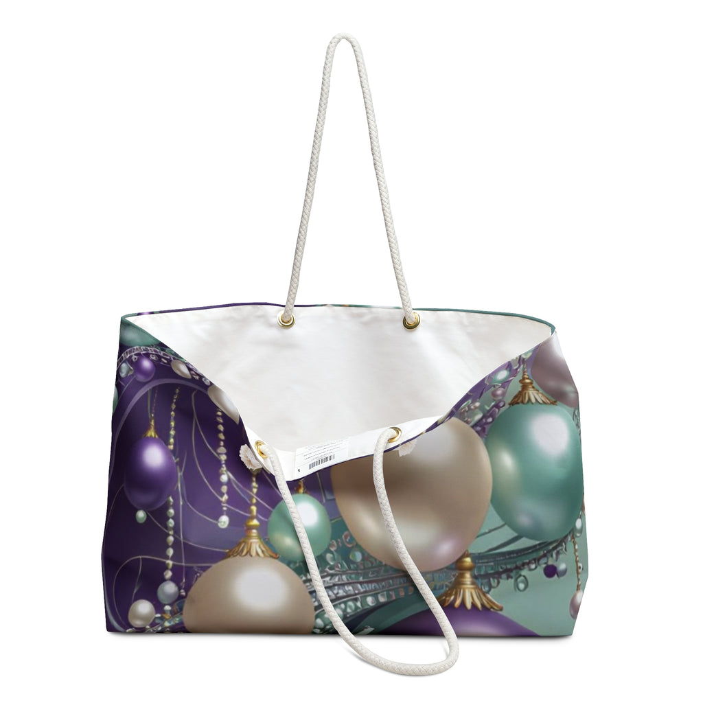 Holiday Ornament Weekender Bag — Purple & Teal Christmas Travel Tote