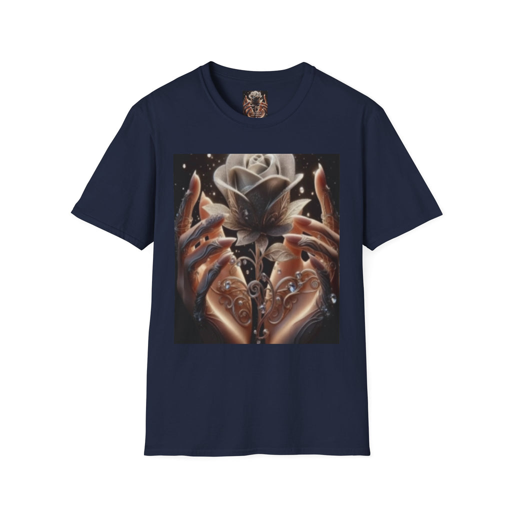 Floral Mystic Rose T‑Shirt — Ethereal Hands & Black Rose Graphic Tee