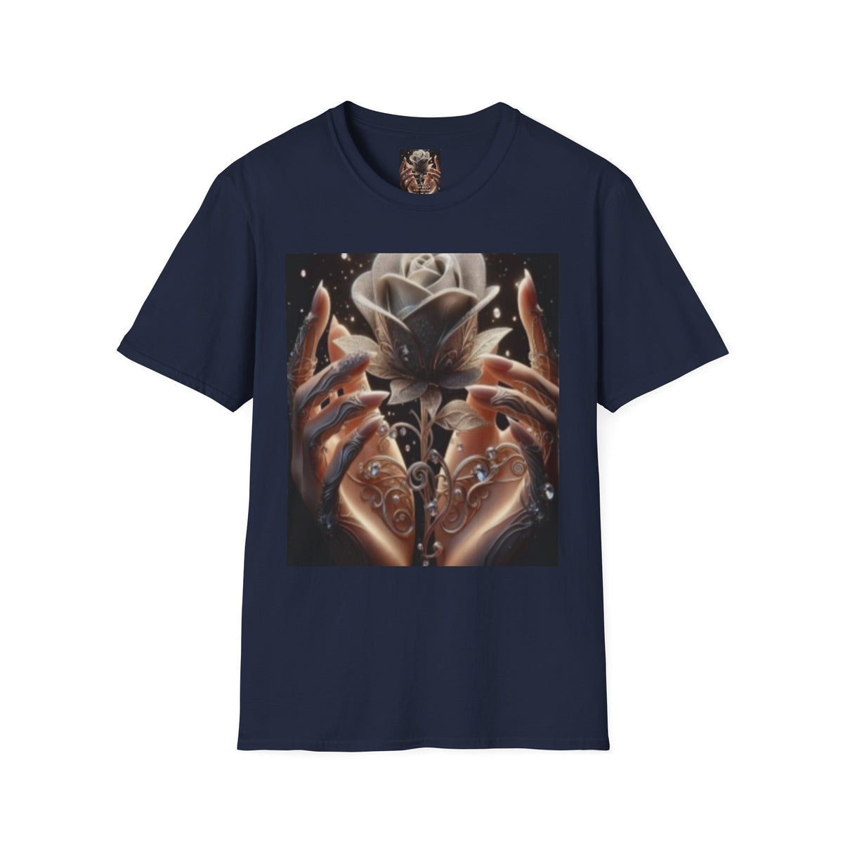 Floral Mystic Rose T‑Shirt — Ethereal Hands & Black Rose Graphic Tee