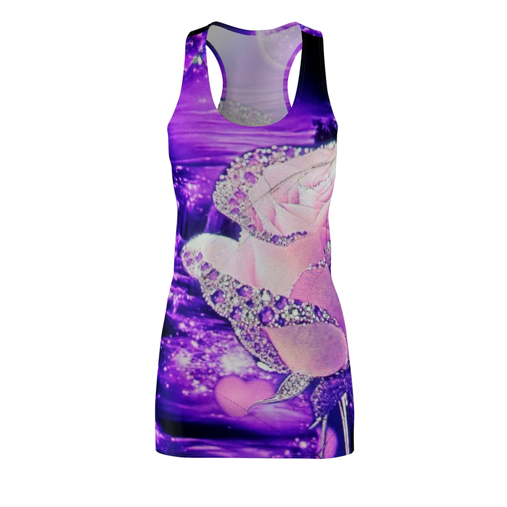 Racerback Dress - Sparkling Pink Rose on Purple Glam AOP