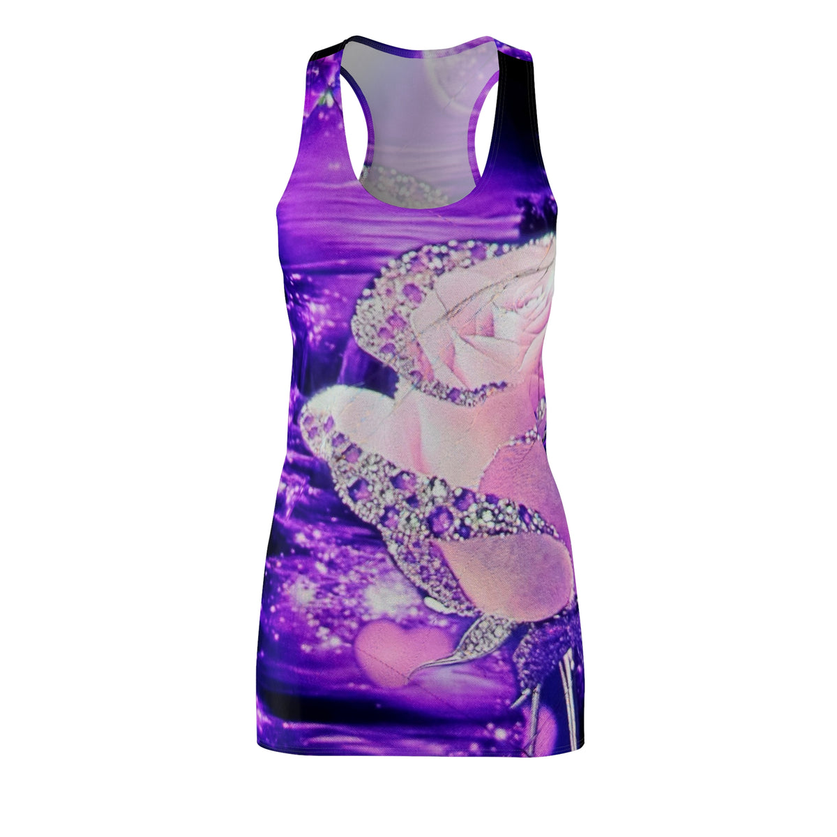 Racerback Dress - Sparkling Pink Rose on Purple Glam AOP