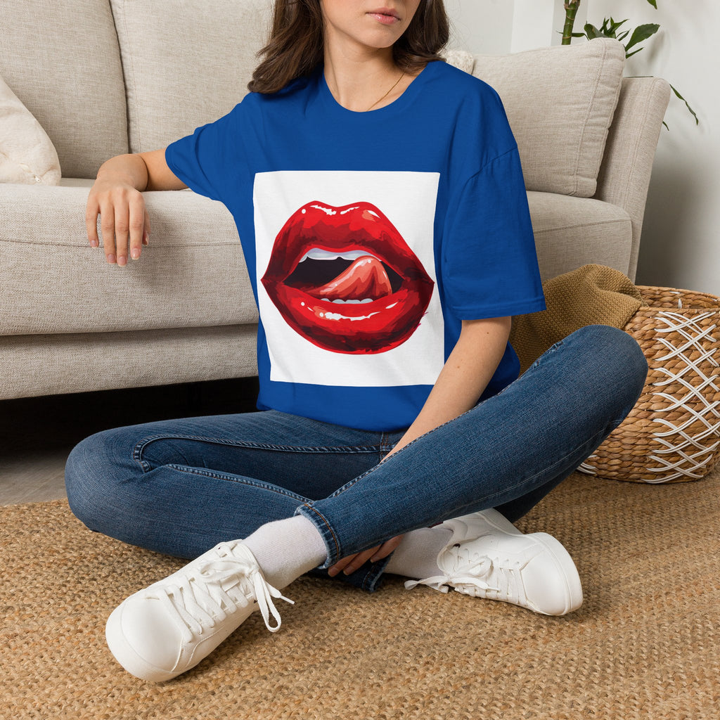 Graphic Tee — Glossy Red Lips Tongue-Out Design