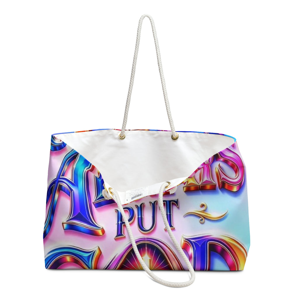 Weekender Bag — 'Always Put God First' Colorful Inspirational Travel Tote