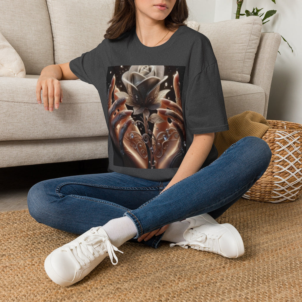 Floral Mystic Rose T‑Shirt — Ethereal Hands & Black Rose Graphic Tee