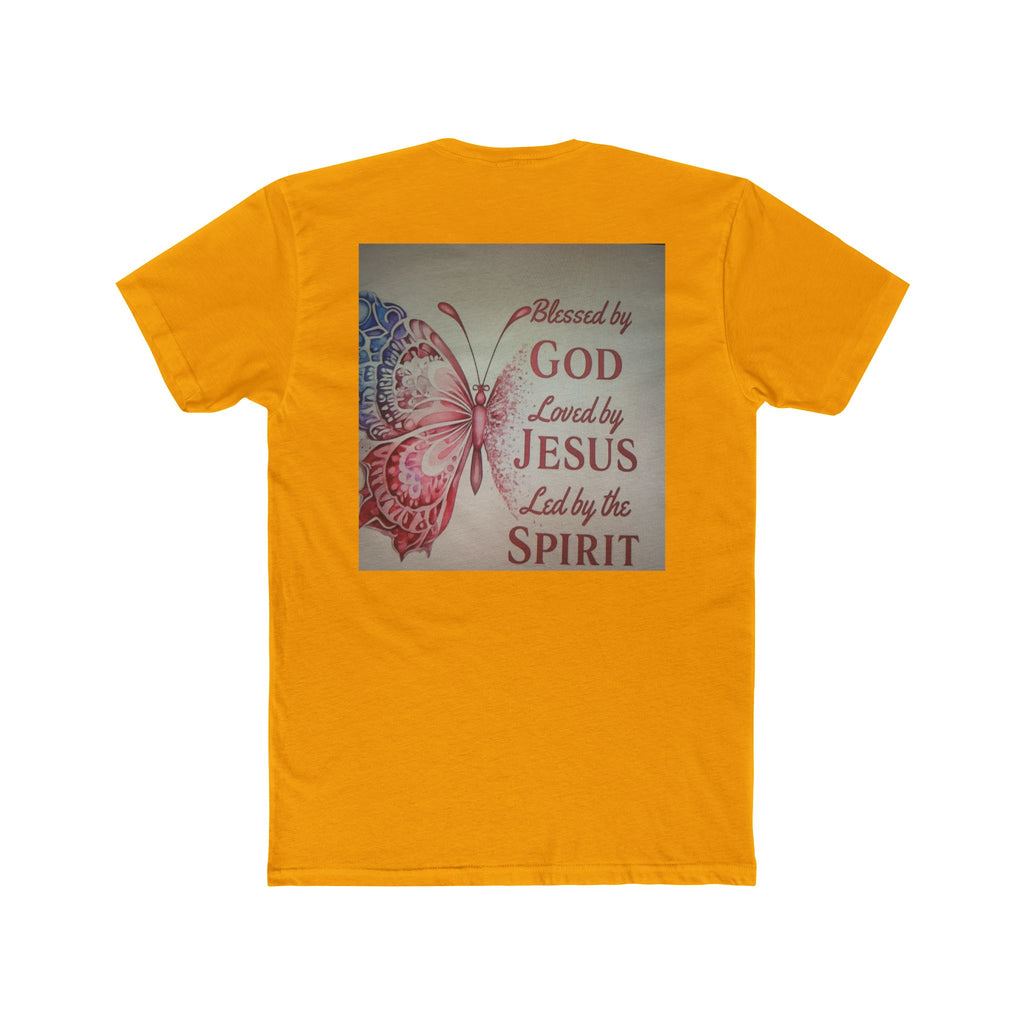 Blessed by God Butterfly Tee — "Blessed by God, Loved by Jesus, Led by the Spirit" Christian T-Shirt