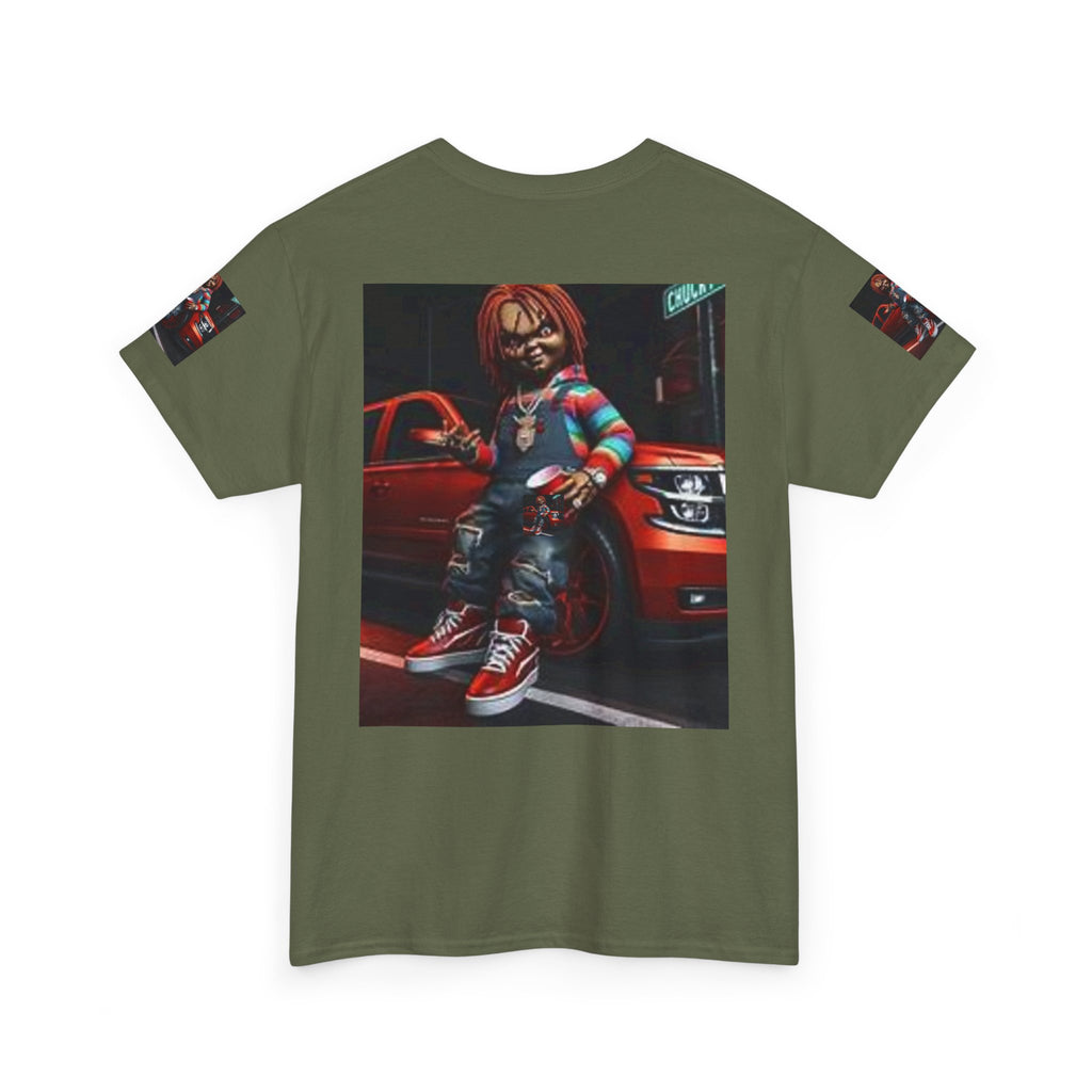 Horror Chucky Graphic Tee — Retro Red Car Street-Chill T-Shirt