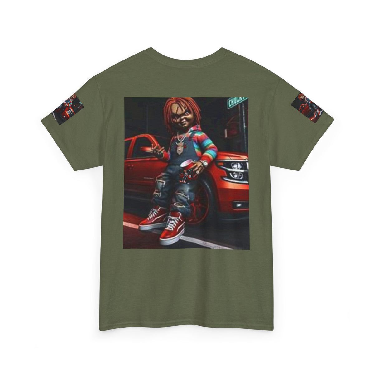 Horror Chucky Graphic Tee — Retro Red Car Street-Chill T-Shirt