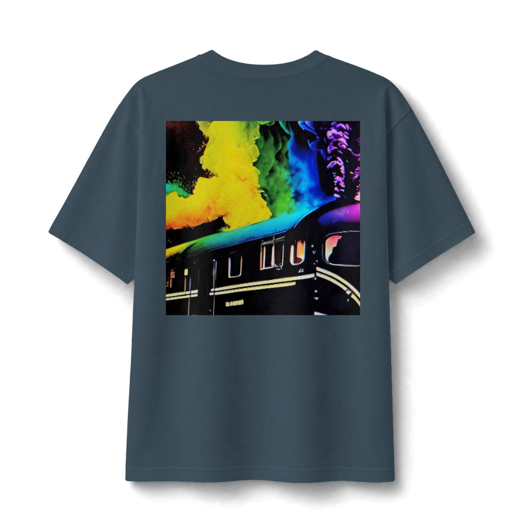 Retro Train Tee — Neon Smoke Vintage Locomotive Graphic Shirt