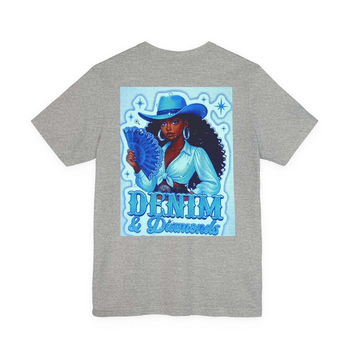 Denim & Diamonds Graphic T‑Shirt — Retro Blue Cowgirl Design