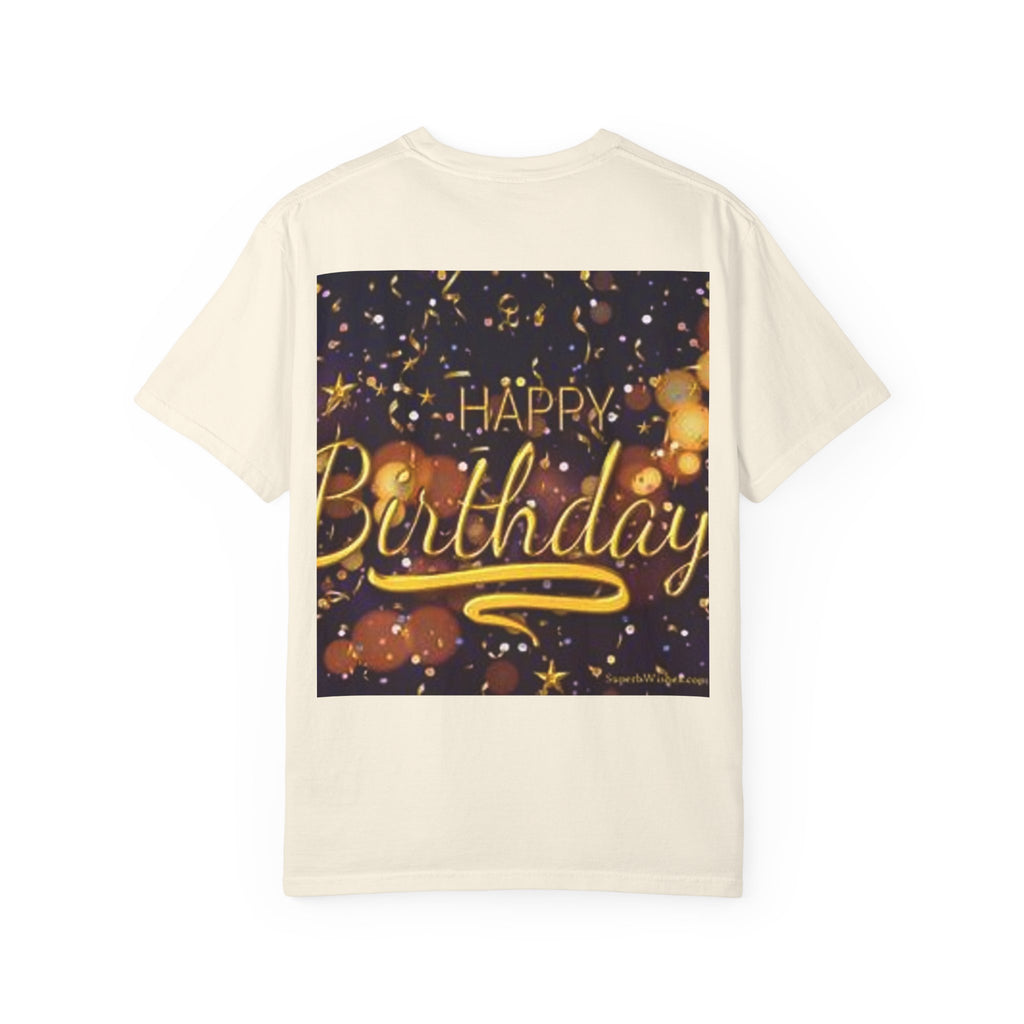 Birthday T-Shirt — Gold Confetti "Happy Birthday" Tee