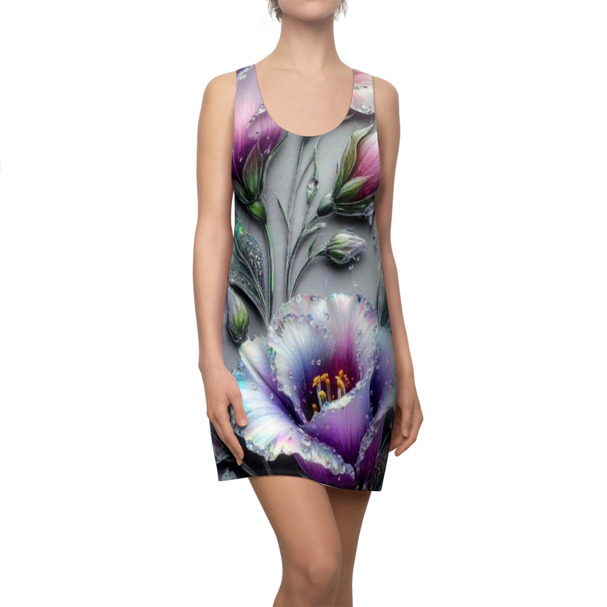 Floral Racerback Dress — Purple Watercolor Bloom All-Over Print