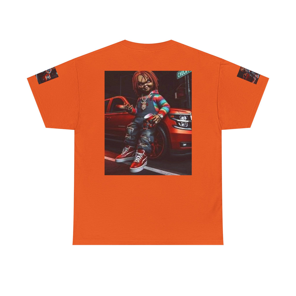 Horror Chucky Graphic Tee — Retro Red Car Street-Chill T-Shirt
