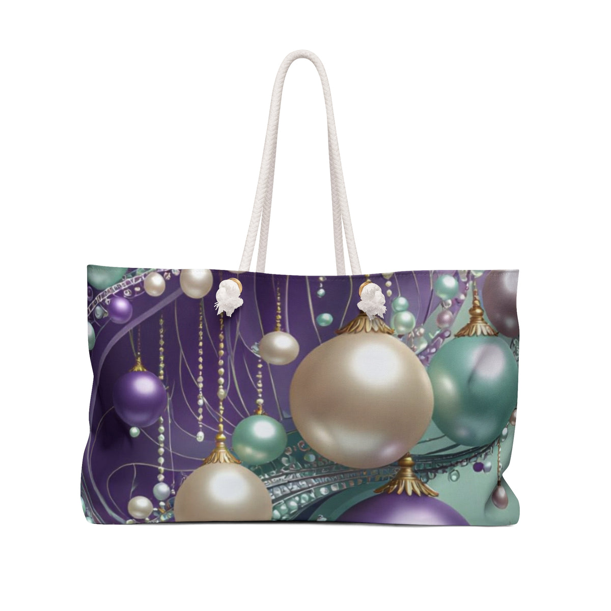 Holiday Ornament Weekender Bag — Purple & Teal Christmas Travel Tote