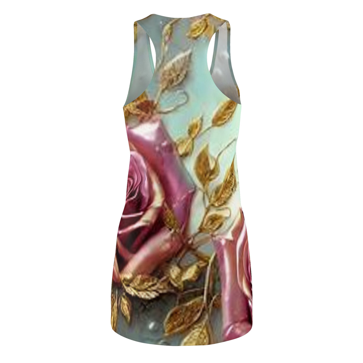 Floral Gold Leaves Racerback Dress – Vintage Pink Rose All-Over Print