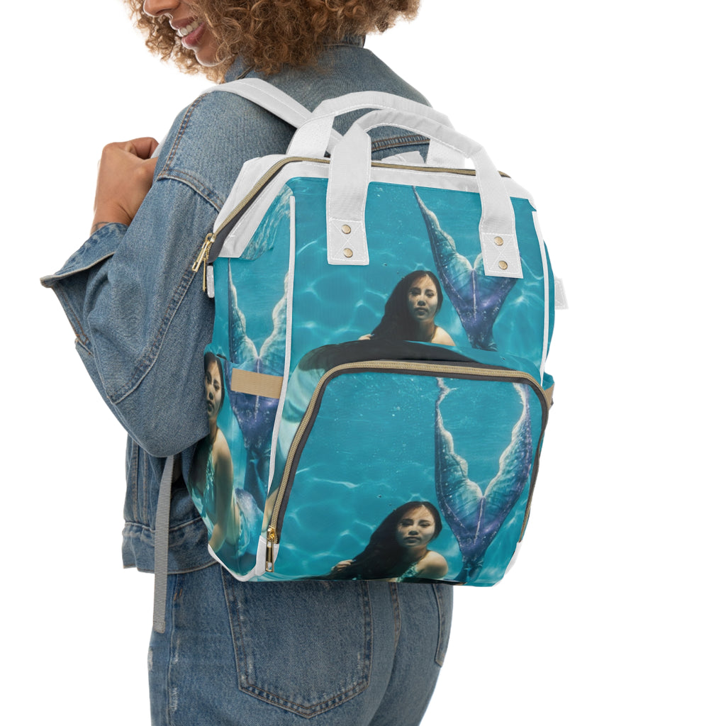 Mermaid Print Diaper Backpack – Multifunctional Baby Bag for Moms & Travel