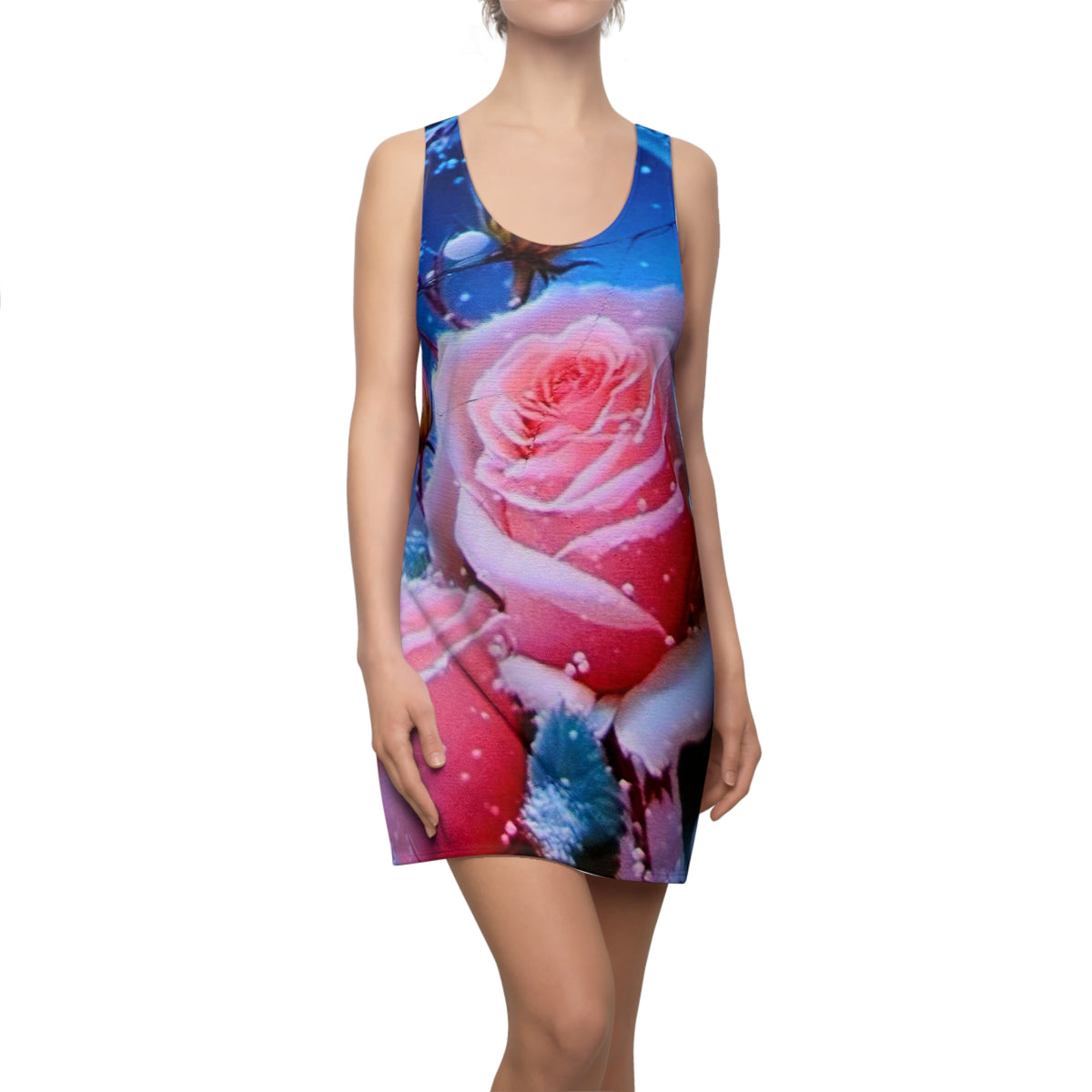 Racerback Dress — Pink Rose All-Over Print Floral Summer Sundress