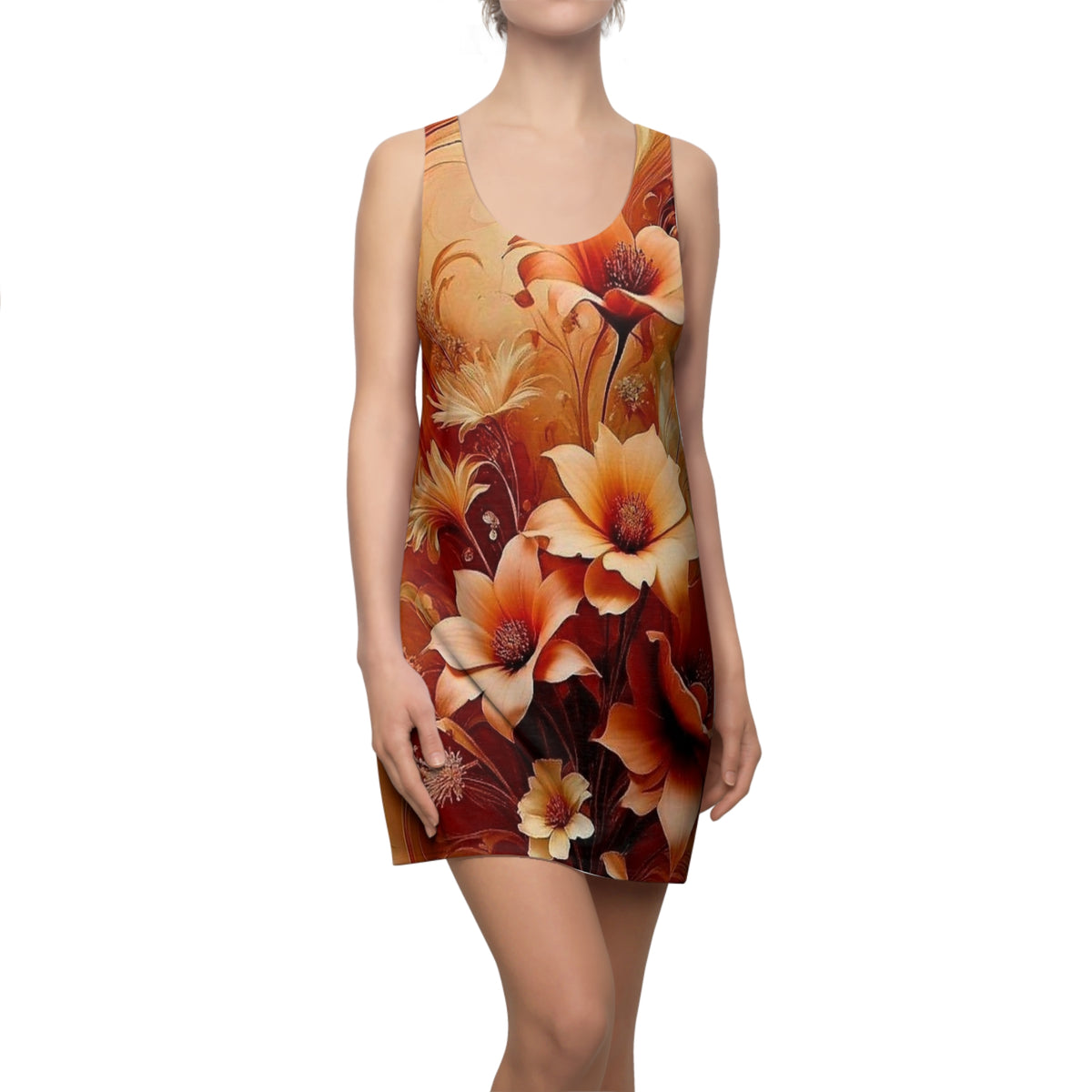 Floral Racerback Dress — Warm Autumn Bloom All-Over Print