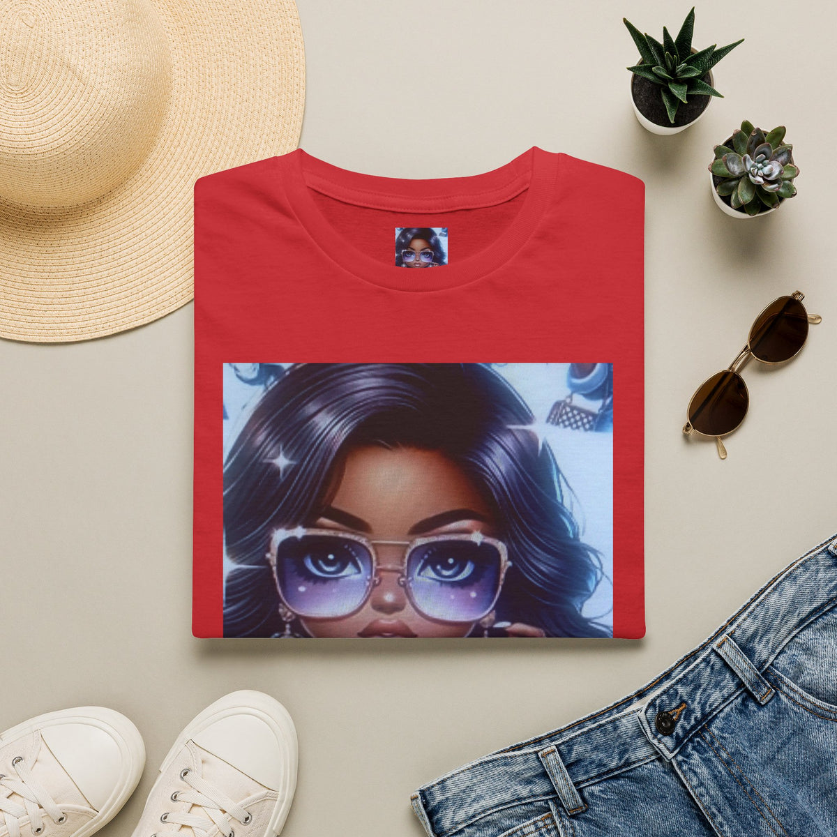 Afro Chic Graphic Tee — Girl with Sunglasses Illustration