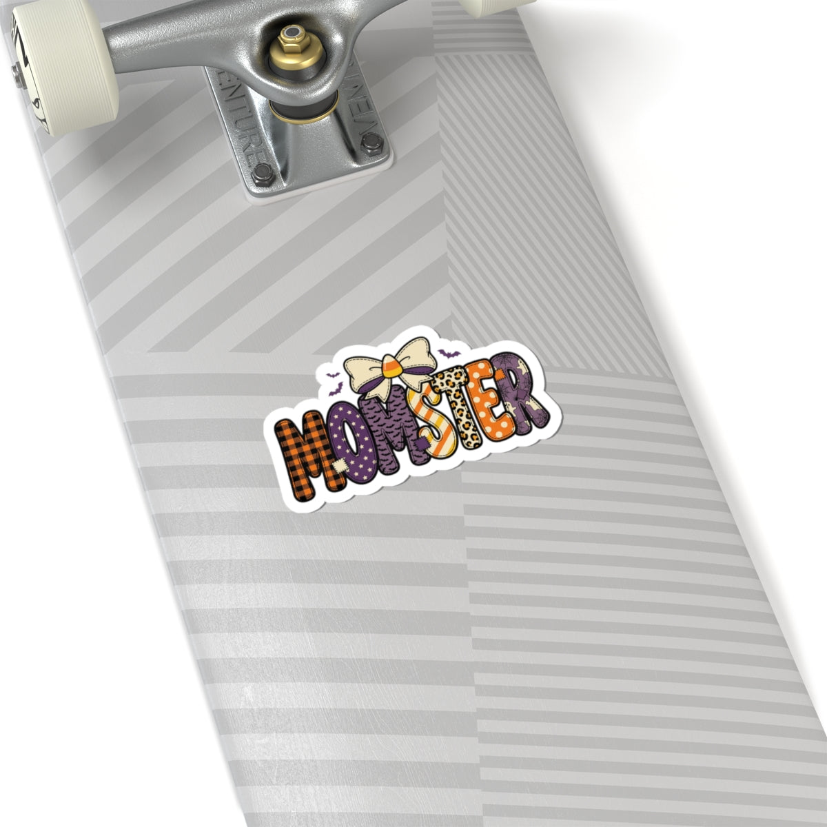 Momster Halloween lettering sticker | Kiss-Cut Sticker, bats, purple orange plaid