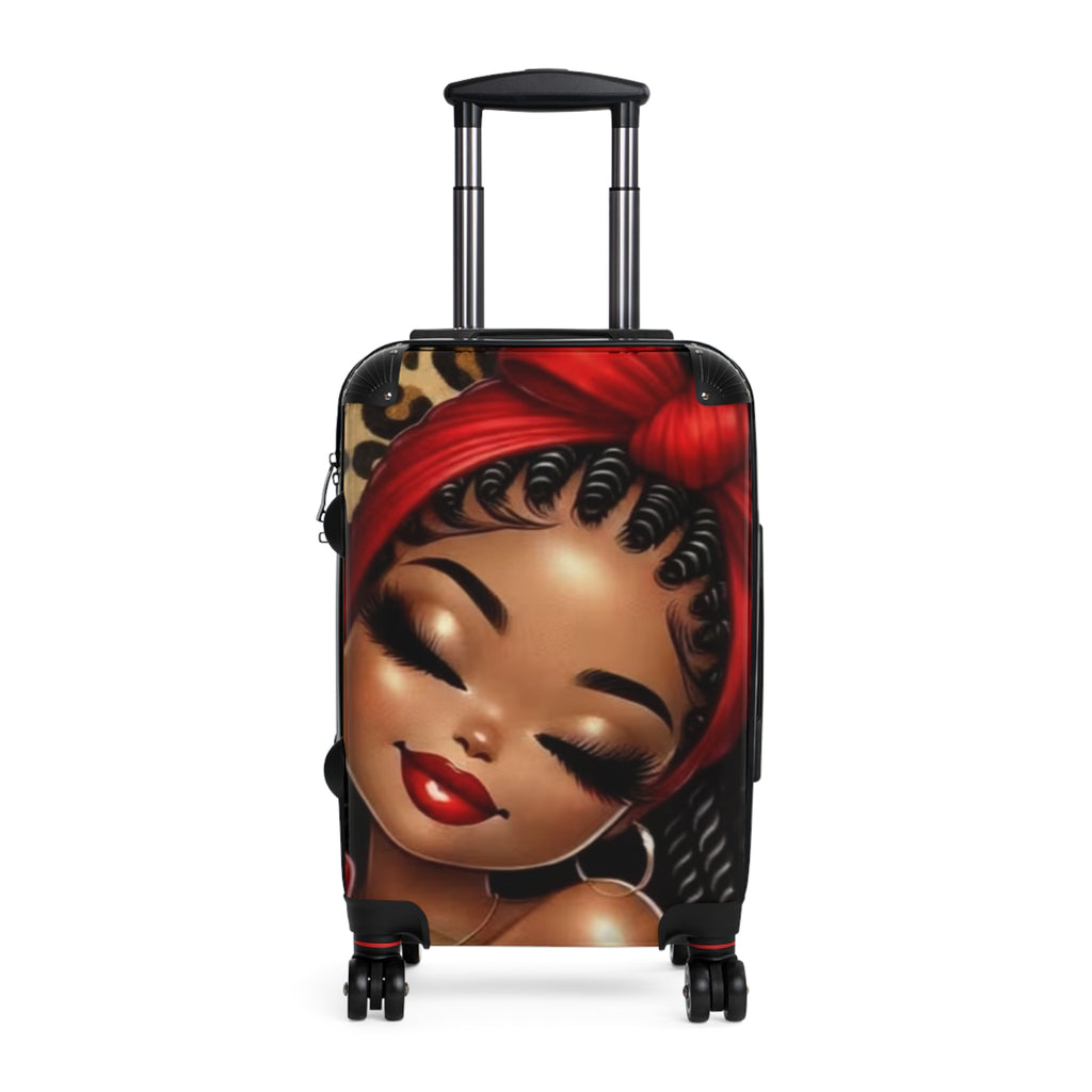 Red Headwrap Girl Carry-On Suitcase — Cute Afrocentric Travel Luggage