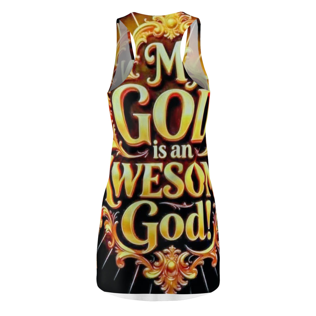 Racerback Dress — "My God Is An Awesome God" Bold All-Over Print Christian Dress