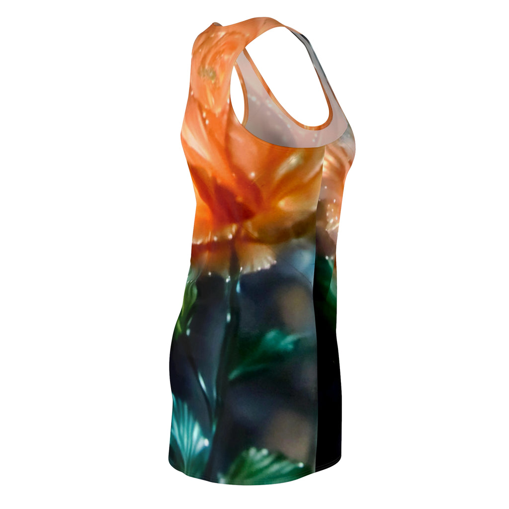 Floral Racerback Dress — Vibrant Orange Rose All-Over Print