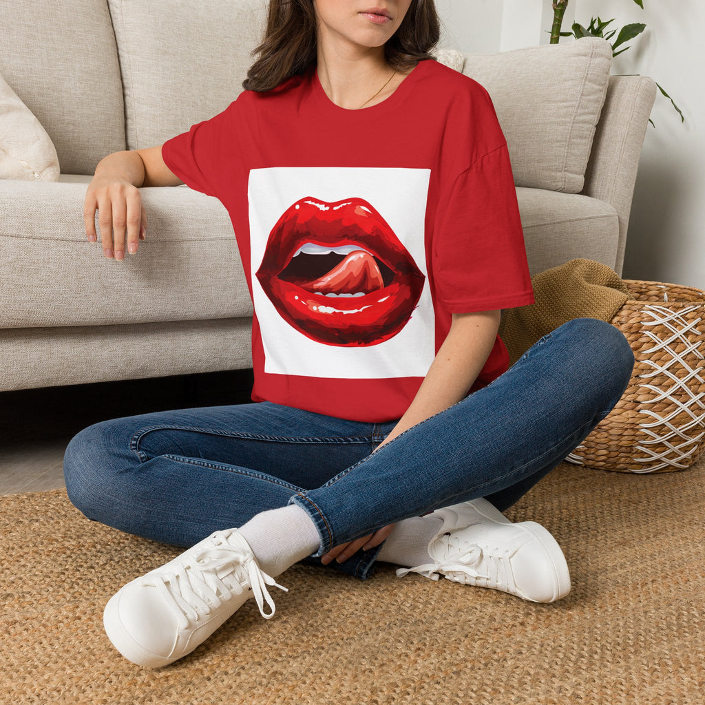 Graphic Tee — Glossy Red Lips Tongue-Out Design
