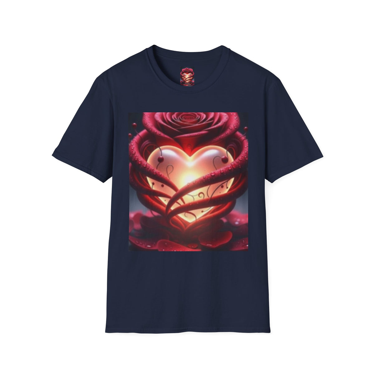 Heart Rose T-Shirt — Glowing Heart & Rose Graphic Tee