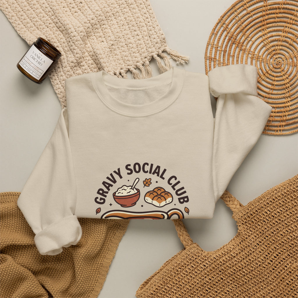 Crewneck Sweatshirt — "Gravy Social Club" Cute Comfort Food Graphic