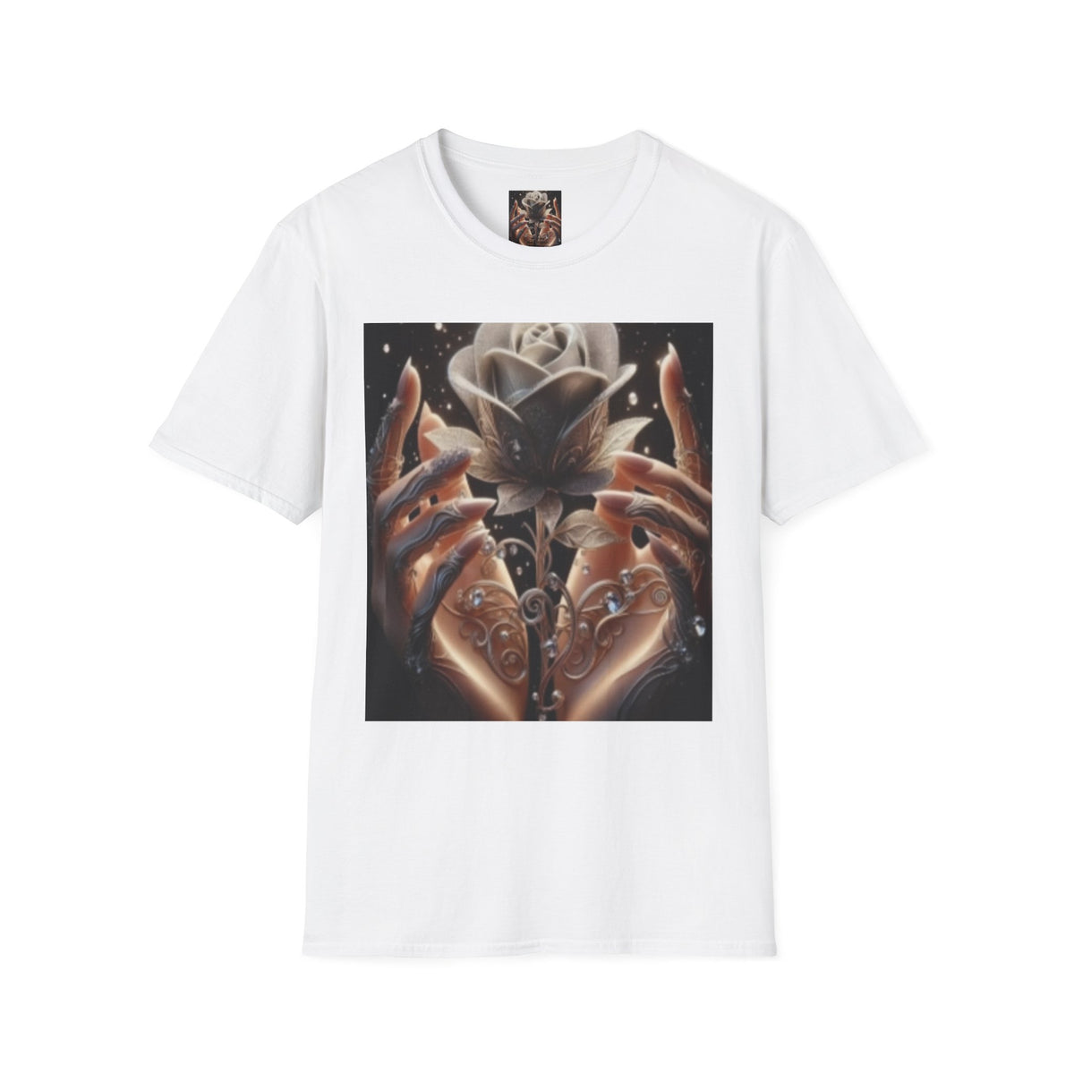Floral Mystic Rose T‑Shirt — Ethereal Hands & Black Rose Graphic Tee