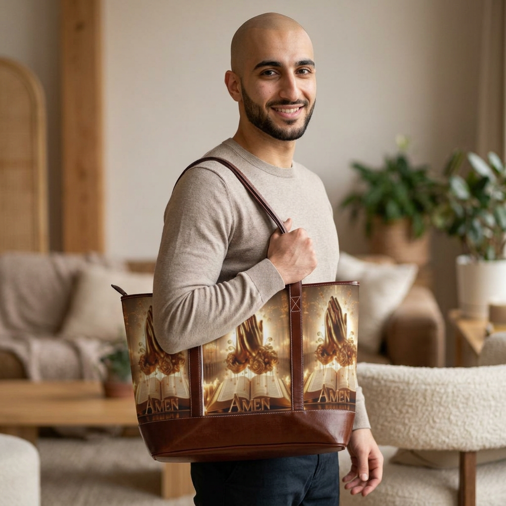 Prayer Hands Tote Bag — 'Amen' Religious Handbag for Church & Spiritual Gifts