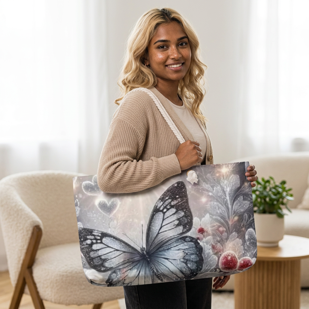 Romantic Butterfly & Rose Weekender Bag — Floral Heart Travel Tote