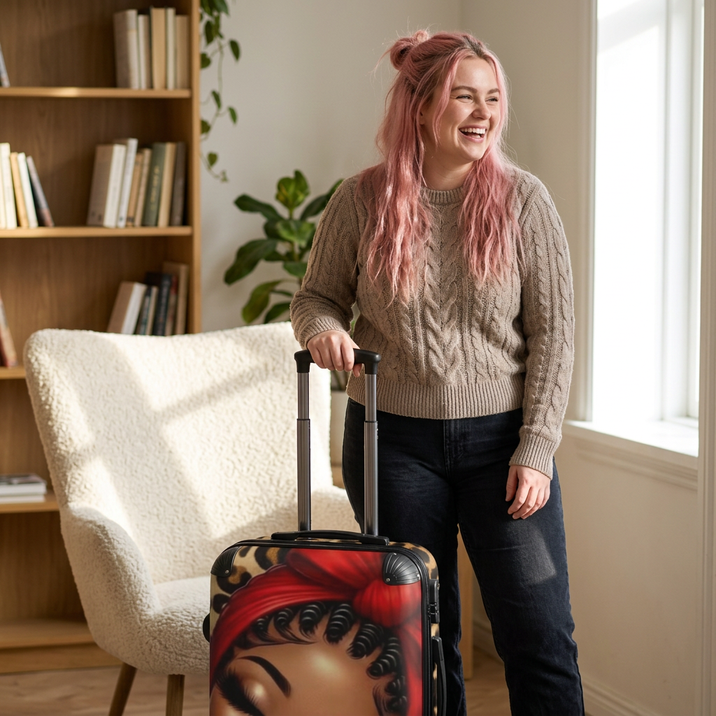 Red Headwrap Girl Carry-On Suitcase — Cute Afrocentric Travel Luggage