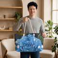 Blue Polka Dot Rose Weekender Bag — Floral Travel Tote